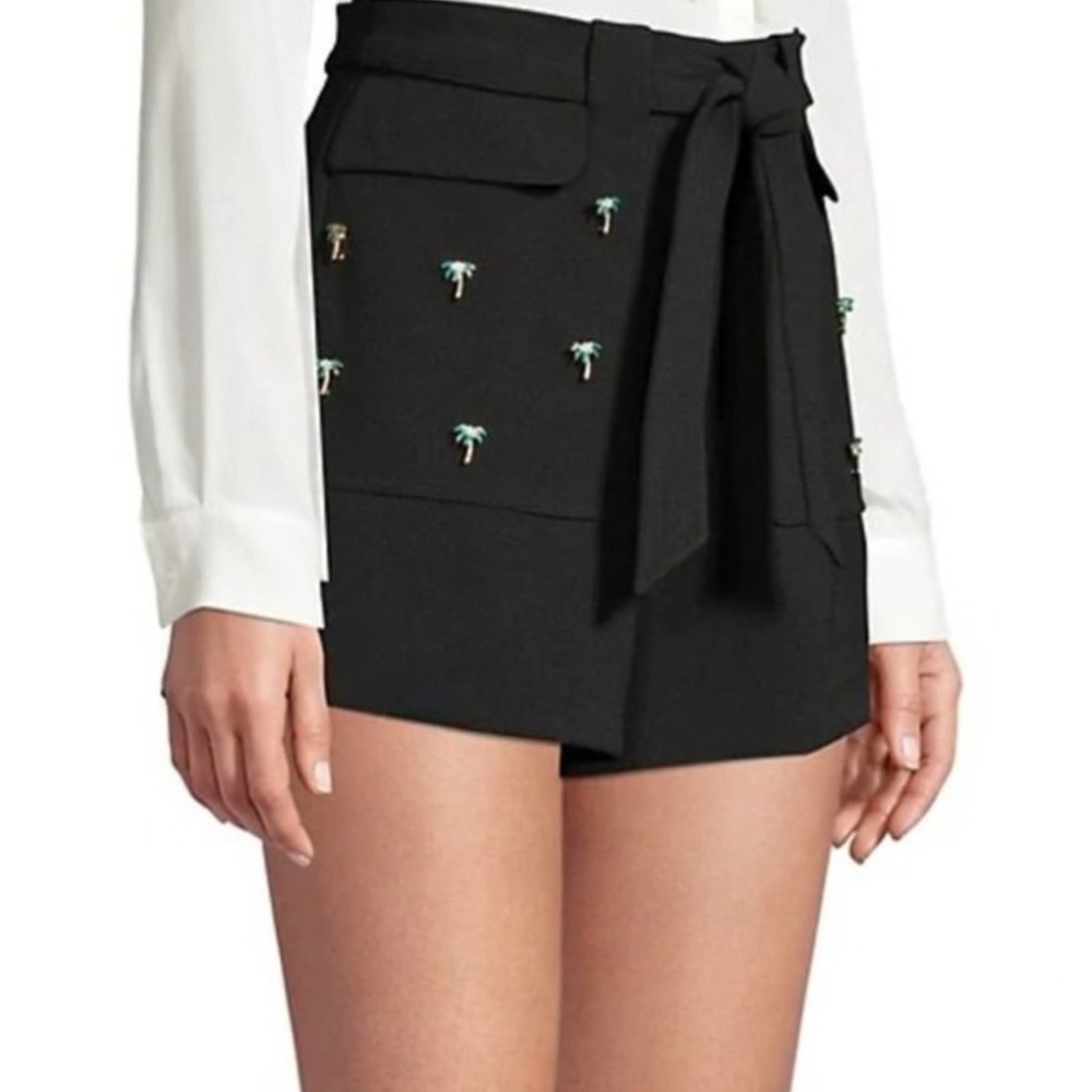 Maje Black Embellished Palm-Detail Tie-Waist Shorts